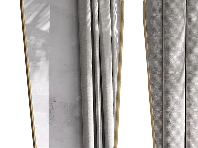 Gold Framed Decorative Mirror With Gray Curtains And Natural Light In Interior 3d model