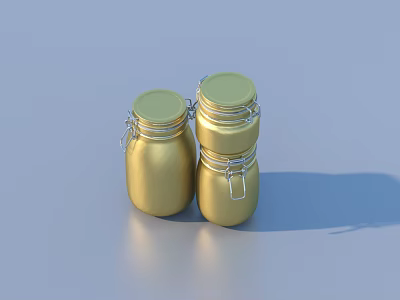 Golden Storage Jars With Metal Clasp Lids For Home Kitchen Organization 3d model