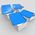 White Storage Boxes With Blue Lids Some Open And Some Closed