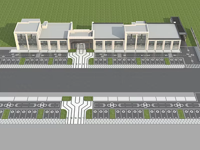 Modern Office Building Exterior Design With Parking Lot And Green Belt Areas 3d model