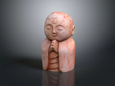 Pink Colored Man Statue with Hands in Prayer Position Closed Eyes on Neutral Gray Background 3d model