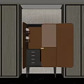 Elegant Modern Wine Cabinet Design With Open Doors Wooden Shelves And Drawers