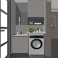 Modern Bathroom Vanity Cabinet Rack With Washer Mirror And Green Plants