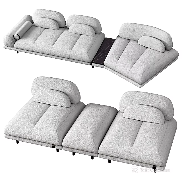 Modern Modular Sofa Ottoman With Upholstered Fabric Sections And Comfortable Cushion Design 3d model