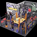 Graffiti Decorated Indoor Activity Space With Colorful Pillars Wooden Platform And Cartoon Wall Art