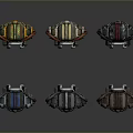 Six Sci Fi Robot Game and Movie Characters With Different Colors Designs Backpacks and Equipment