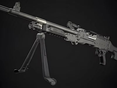 Military Machine Gun Featuring Tripod Mount Metal Components Detailed Barrel And Structural Design 3d model