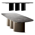 Elegant Modern Dining Table With Gray Marble Oval Tabletop And Black Cylindrical Legs