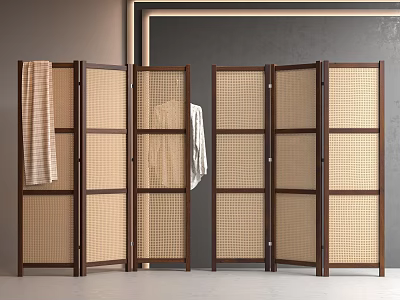 Indoor Wooden Frame Woven Panel Room Divider With Hanging Textiles 3d model