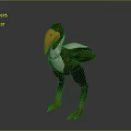 Fantasy Flying Animal with Orange Beak Green Body Purple Underbelly and Silver Armor