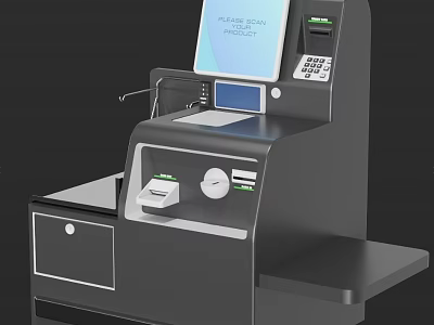 Modern Public Facility Self Service Station With Interactive Screen And Keypad 3d model