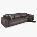 Modern Leisure Sofa Set With Dark Brown Leather Pillows And Throw Blanket