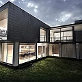 Modern Rural Self Built House With Large Glass Windows Open Design Balcony And Lawn Area