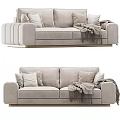 Modern Light Colored Double Sofa With Soft Cushions And Throw Blanket 3d model