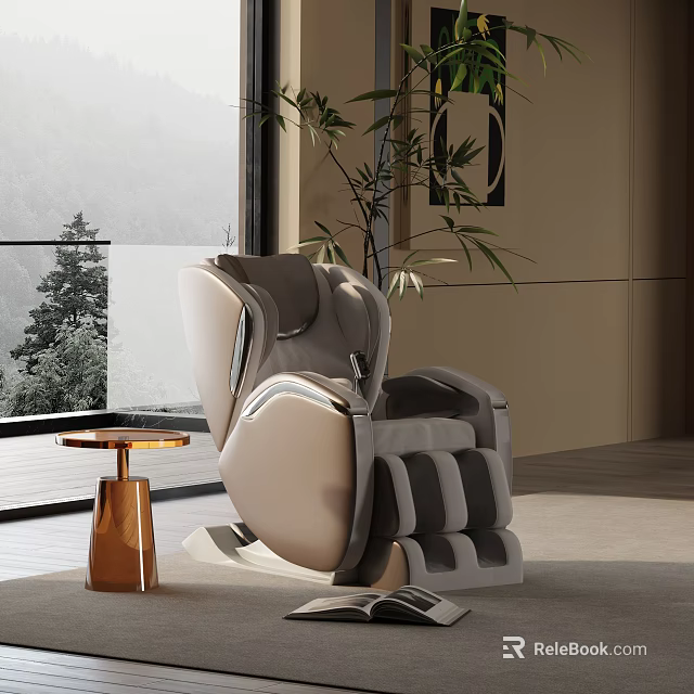 Elegant Modern Recliner Chair Interior With Side Table Plant And Scenic Window View 3d model 