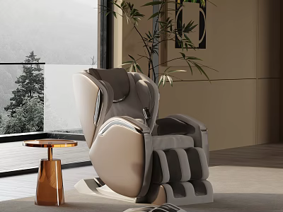 Elegant Modern Recliner Chair Interior With Side Table Plant And Scenic Window View 3d model