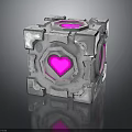 Unique Weapon Cube With Gray Geometric Design And Pink Heart Shaped Windows 3d model