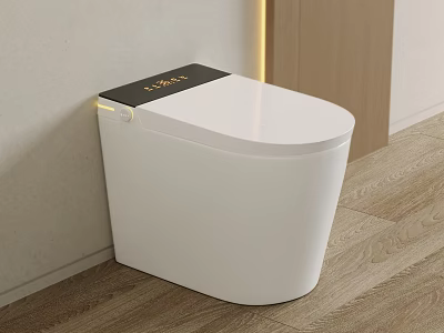 Modern White Toilet with Black Panel in Bathroom with Wooden Floor and Light Wall 3d model