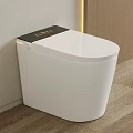 Modern White Toilet with Black Panel in Bathroom with Wooden Floor and Light Wall