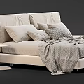 Modern Double Bed With Multiple Decorative Pillows Soft Blanket And Side Table