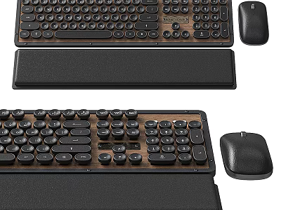 Wireless Computer Keyboard And Mouse Set With Ergonomic Wrist Rest And Wooden Panel Design 3d model