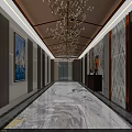 Luxurious Elevator Lobby Interior Design With Grand Chandelier Marble Floor And Artworks