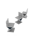 Modern Geometric Single Chair With Black White Stripes Against Blue Paneled Wall And Marble Floor