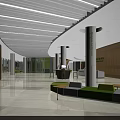 School Lobby With Modern Design Green Sofas White Pillars And Wooden Walls