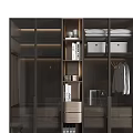 Modern Wardrobe Interior With Glass Doors Wooden Frame Hanging Area Folded Clothes And Storage Boxes