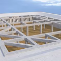 Concrete Architectural Structure With Columns Beams And Sandy Ground Under Blue Sky 3d model