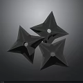 Three Metallic Star Shaped Shuriken Weapon With Sharp Points And Reflection