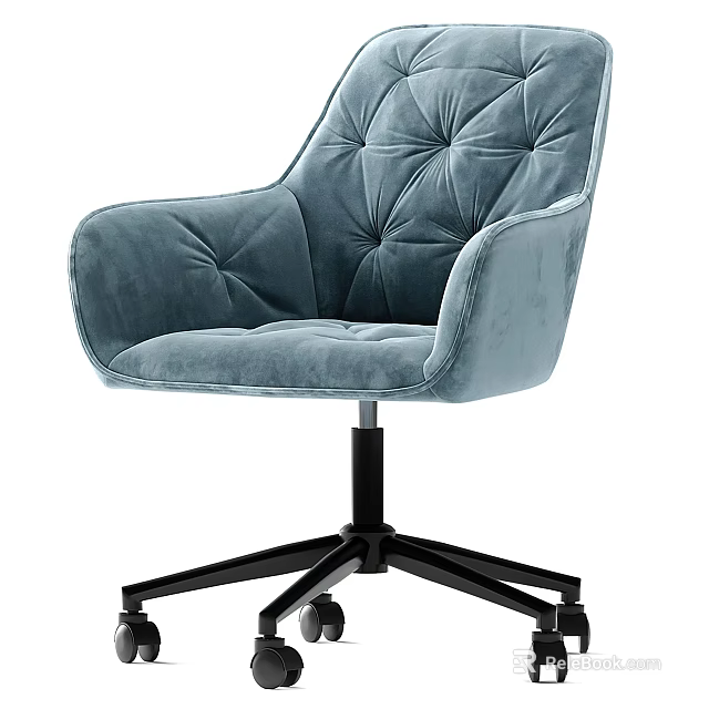 Elegant Light Blue Tufted Velvet Office Chair With Black Base And Wheels 3d model 