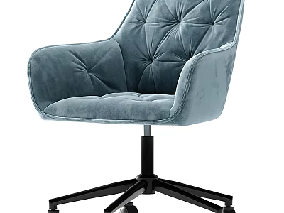 Elegant Light Blue Tufted Velvet Office Chair With Black Base And Wheels 3d model