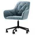 Elegant Light Blue Tufted Velvet Office Chair With Black Base And Wheels