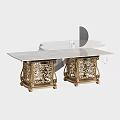 Elegant Rectangular Dining Table With Golden Ornate Carved Bases And Sturdy Structure 3d model