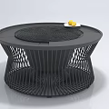 Black Round Coffee Table With Lattice Base And Yellow Decoration On Top 3d model