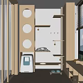 Cat Friendly Home Balcony with Circular Hole Cabinet Shelves Cat Litter Box and Pet Bowls