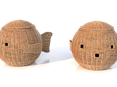 Woven Fish Shaped Wicker Storage Baskets For Home 3d model