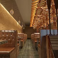 Natural Restaurant Interior With Lotus Flowers Lily Pads Water Feature And Wooden Benches