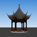 Traditional Chinese Pavilion In Open Square Surrounded By Green Trees And People Walking