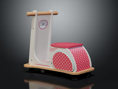 Wooden Children's Toy Cart With White Body Pink Polka Dot Seat And Handle 3d model