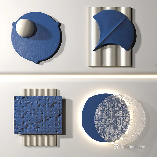 Blue Geometric Wall Decor With Textured Shapes And Modern Design Elements 3d model 