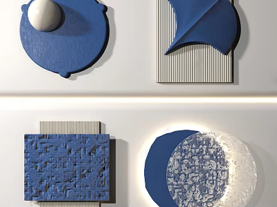 Blue Geometric Wall Decor With Textured Shapes And Modern Design Elements 3d model