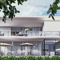 Modern Detached Villa with Swimming Pool Surrounded by Greenery Terrace with Umbrellas and Loungers