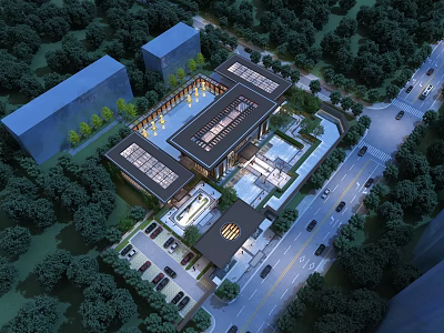 Modern Aerial Planning of Contemporary Architectural Complex With Greenery Roads And Parking Areas 3d model