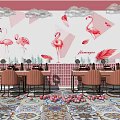 Pink Dressing Table Setup With Flamingo Wall Art Cloud Decor And Balloons