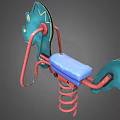 Kids Turquoise Wooden Spring Rider With Smiling Face Red Metal Frame And Blue Seat