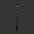 Vintage Street Lamp With Three Blue Glass Shades And Decorative Metal Pole