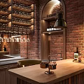 American Style Wine Cellar Bar Wine Tasting Area Industrial Style Liquor Famous Wine Combination Red Wine Combination Barware Bar Counter Area Meeting Area Sofa Combination Bar Chair 3d model