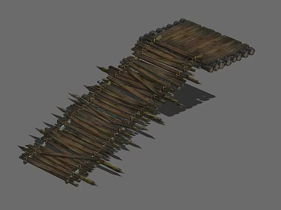 Medieval Wooden Defensive Bridge With Spiked Supports And Planks 3d model
